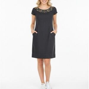 Dressbarn Dress Denim Mini Sheath Black Embellished Cap Sleeve 8